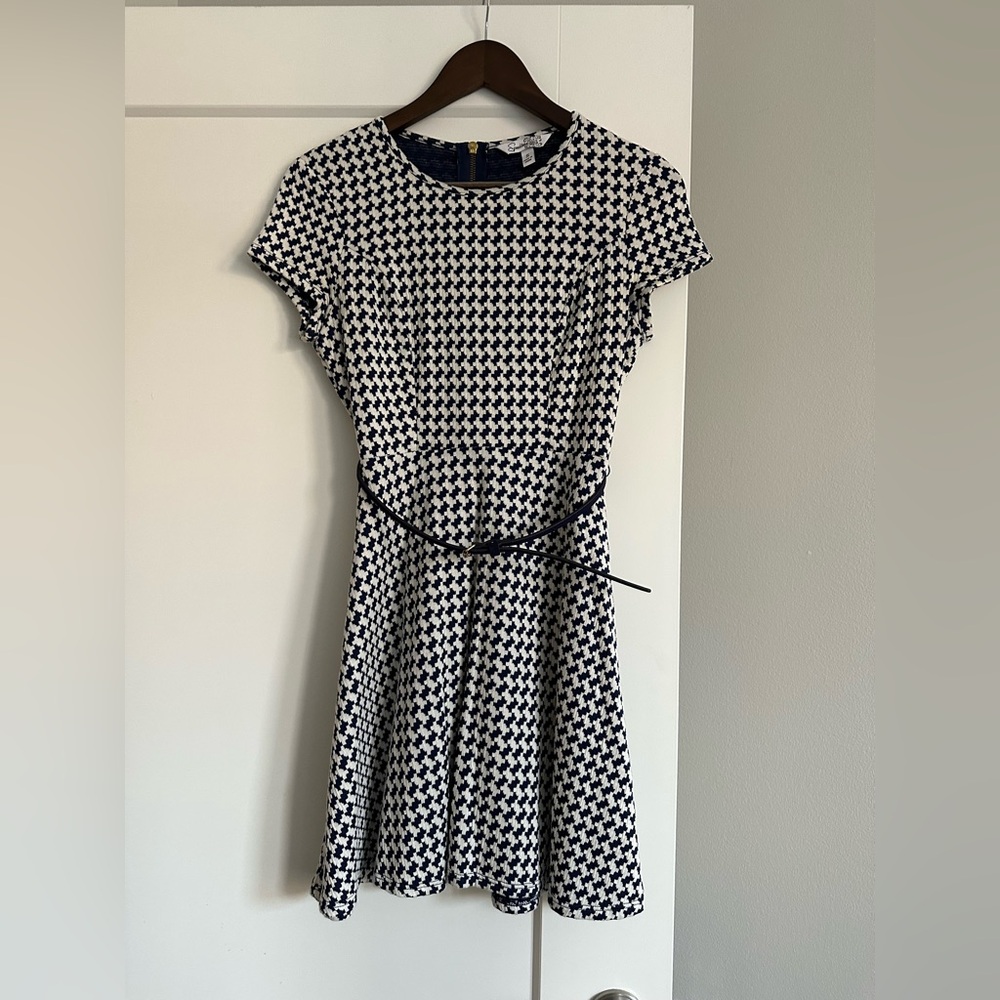 Navy and White Houndstooth Dress